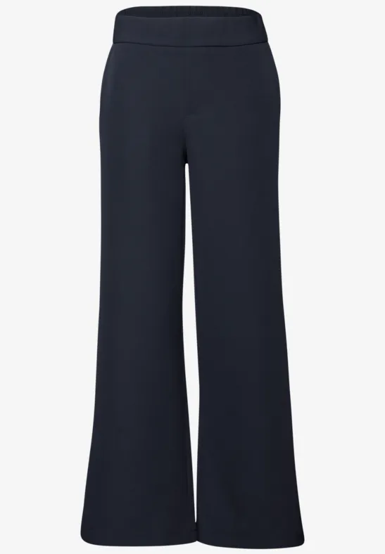 Broek met wijde pijpen in keperstof deep blue