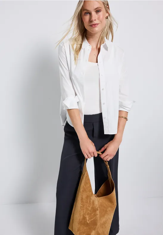 Broek met wijde pijpen in keperstof deep blue