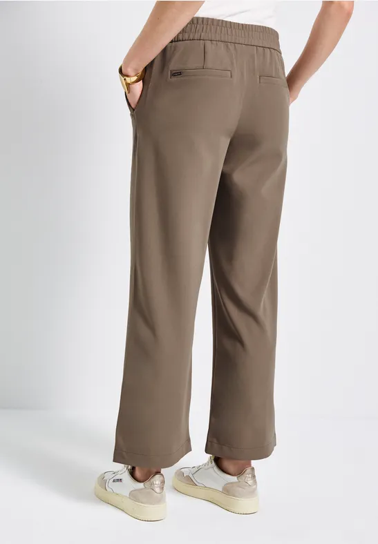 Broek met wijde pijpen in keperstof bark brown