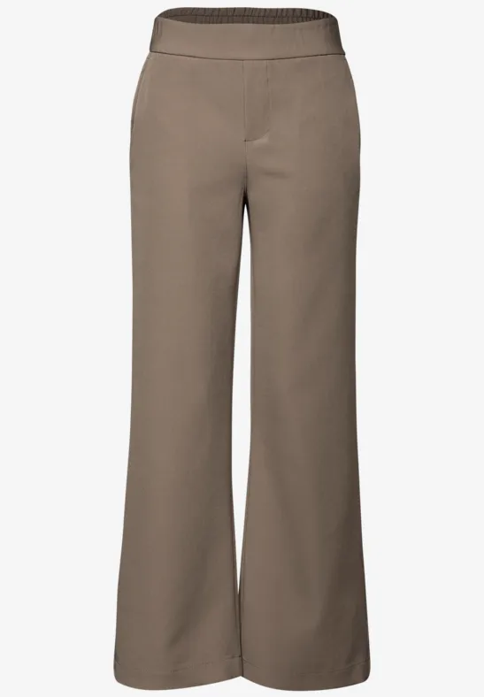 Broek met wijde pijpen in keperstof bark brown