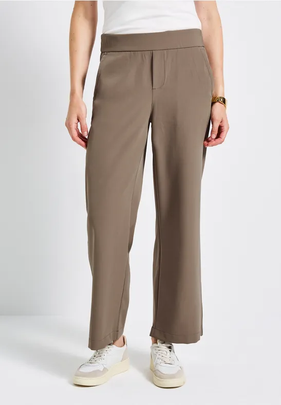 Broek met wijde pijpen in keperstof bark brown