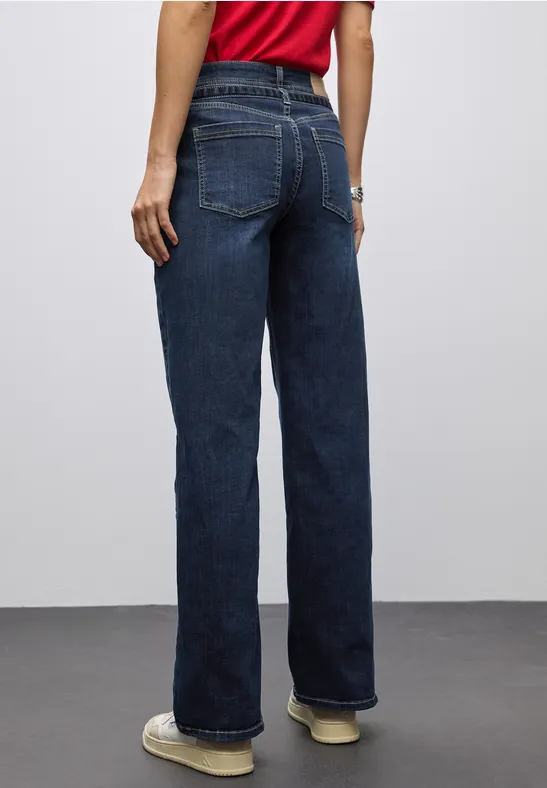 Wide Leg Jeans mit Gürtel Dark blue washed