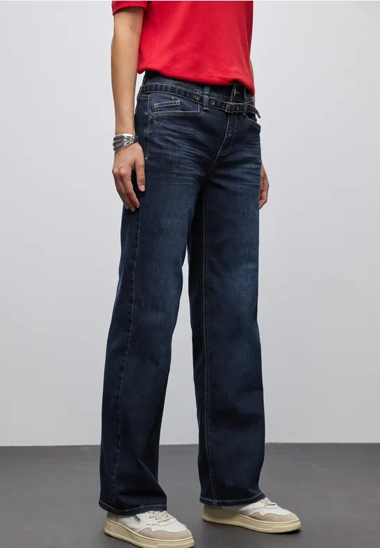 Wide Leg Jeans mit Gürtel Dark blue washed