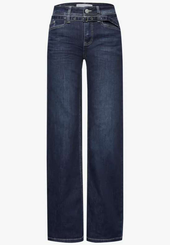 Wide Leg Jeans mit Gürtel Dark blue washed