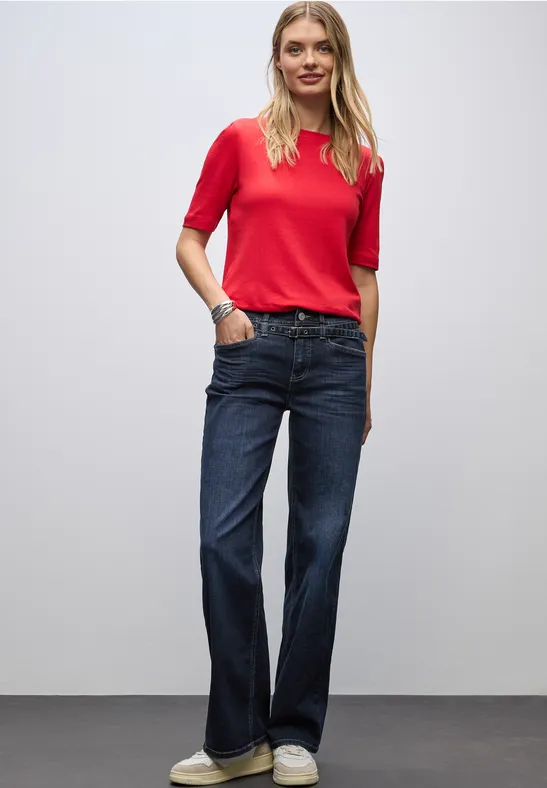 Wide Leg Jeans mit Gürtel Dark blue washed