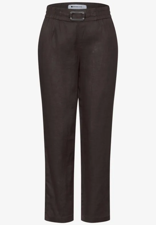Slim Leg Hose aus Leinen mit Schnalle espresso brown