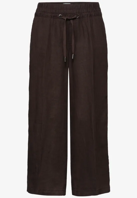 Wide Leg Hose im Loose Fit aus Leinen espresso brown