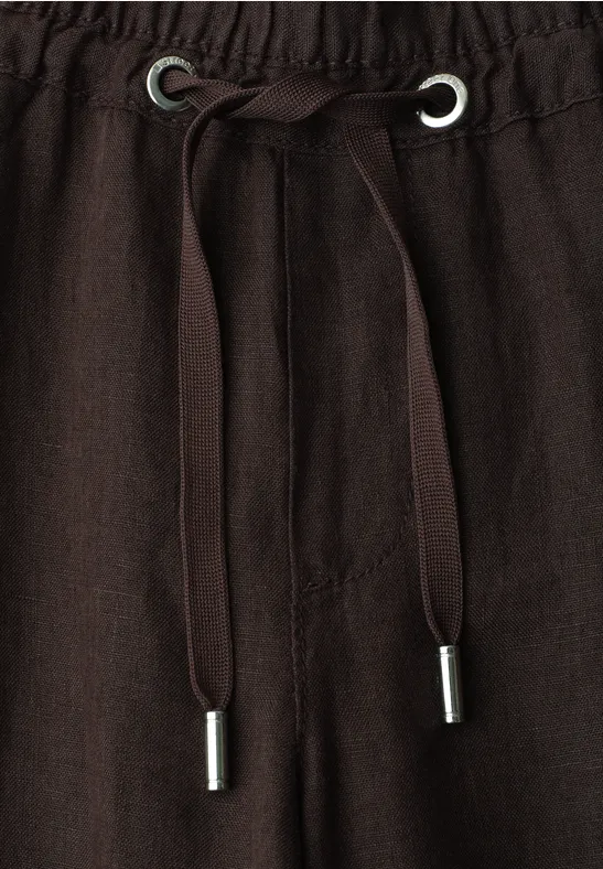 Wide Leg Hose im Loose Fit aus Leinen espresso brown