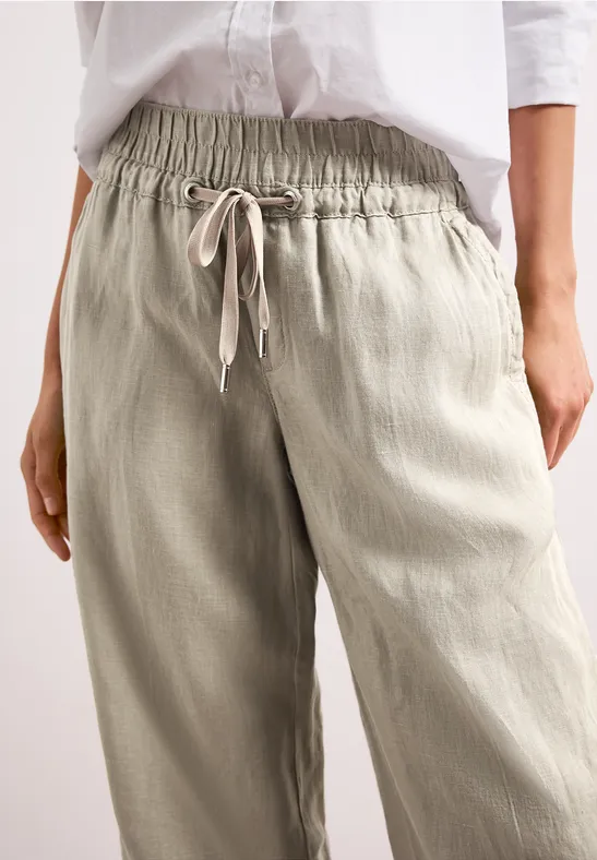 Wide Leg Hose im Loose Fit aus Leinen timeless beige
