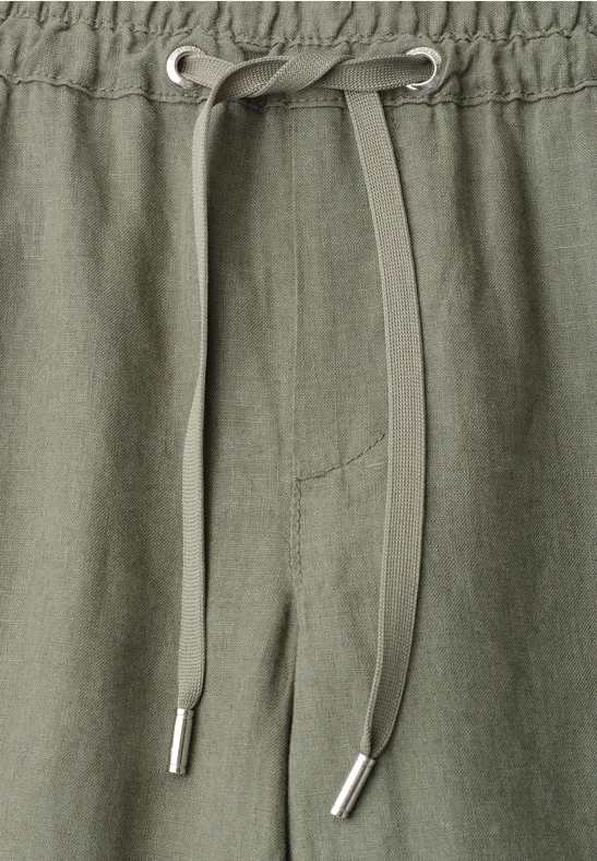 Wide Legs broek in een Loose Fit van linnen bound green