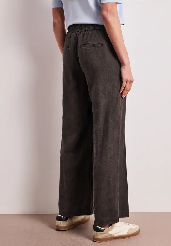 High Waist linnen broek met Wide Legs espresso brown
