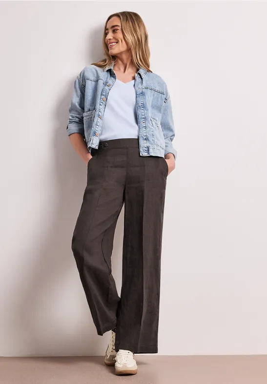 High Waist linnen broek met Wide Legs espresso brown
