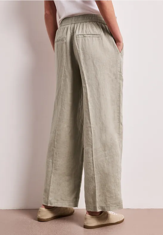 High Waist linnen broek met Wide Legs timeless beige