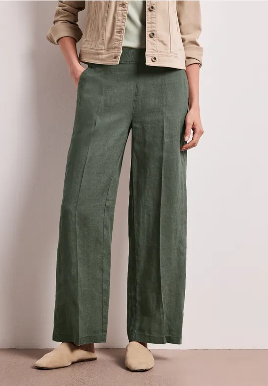 High Waist Wide Leg Pantalon en lin bound green