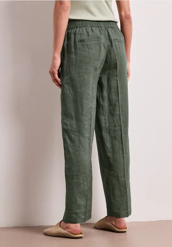 High Waist Wide Leg Pantalon en lin bound green