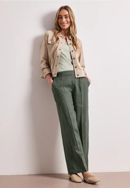High Waist Wide Leg Pantalon en lin bound green