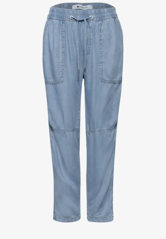 Mid Waist Slim Legs broek in een gewassen look Light Blue soft wash