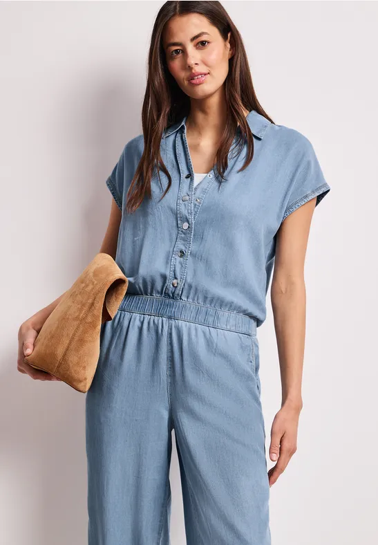 Wide Leg Jumpsuit im Washed-Look Light Blue soft wash