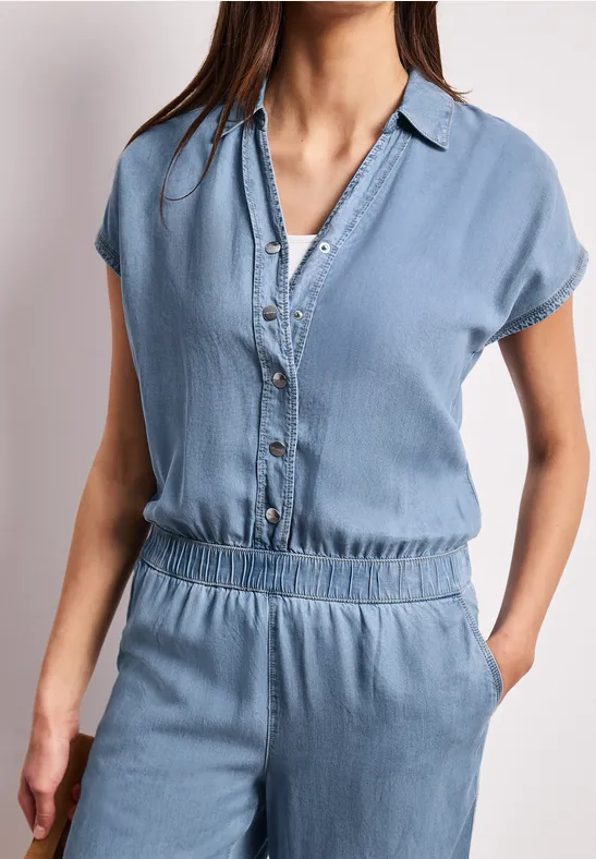Wide Leg Jumpsuit im Washed-Look Light Blue soft wash