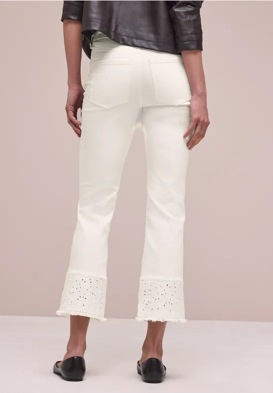 Jeans met flared pijpen en decoratieve zoom Ecru Washed
