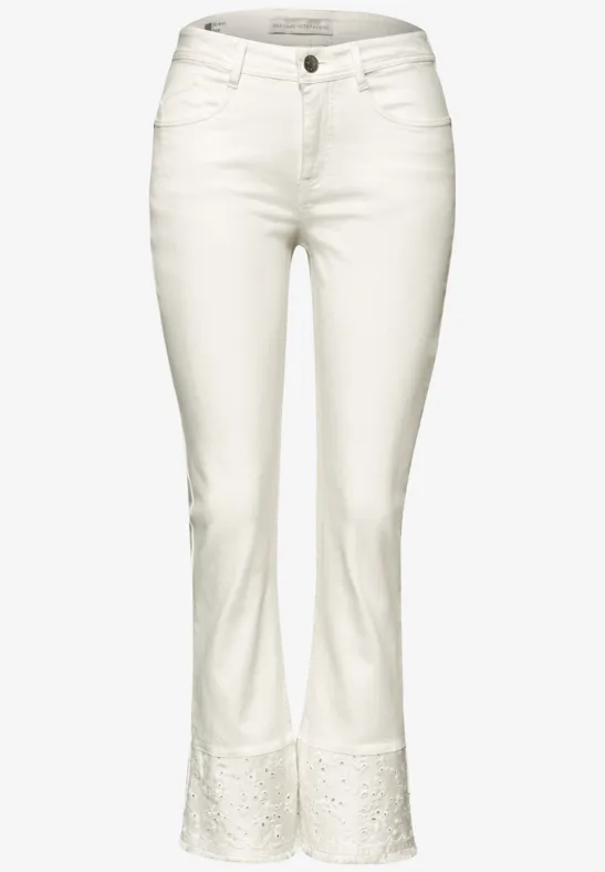 Jeans met flared pijpen en decoratieve zoom Ecru Washed