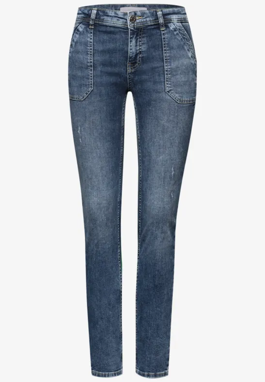 Casual Fit Jeans Medium Blue Destroy washed