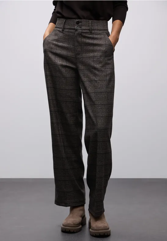 Karierte Straight Leg Hose darkest brown