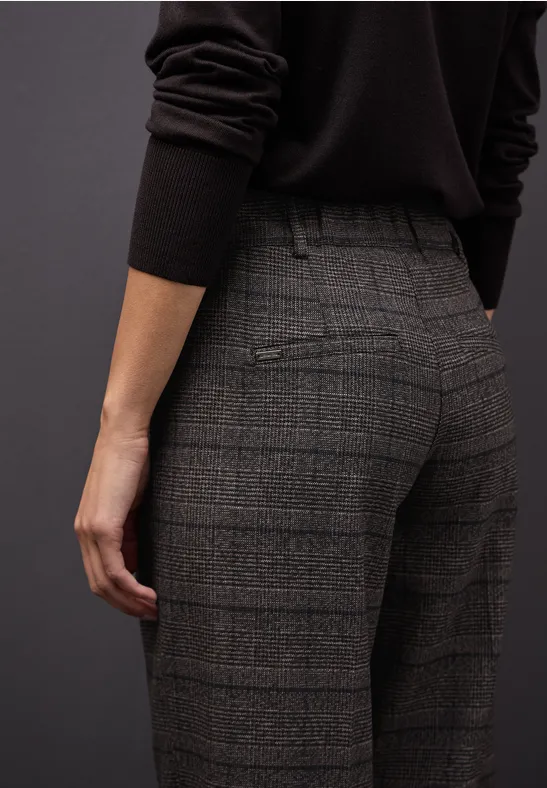Karierte Straight Leg Hose darkest brown