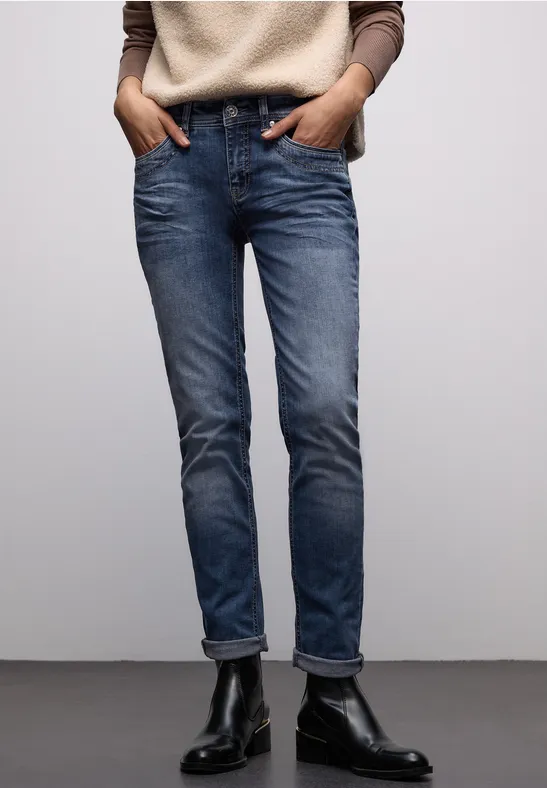 Slim Leg Jeans mid blue random washed