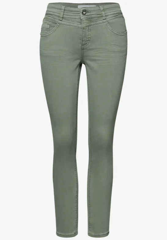 Mid Waist Slim Leg Jeans im Casual Fit Sage Green Washed