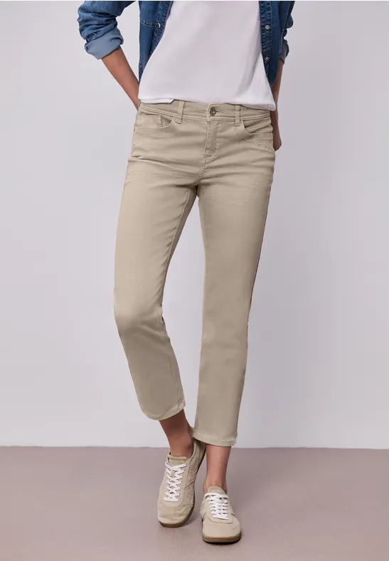 Mid Waist Straight Leg Jeans dans le Slim Fit Beige Washed