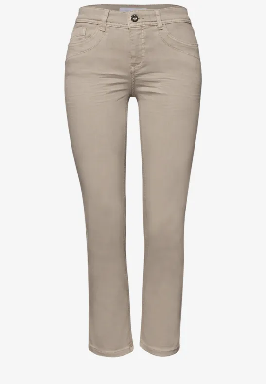 Mid Waist Straight Leg Jeans dans le Slim Fit Beige Washed