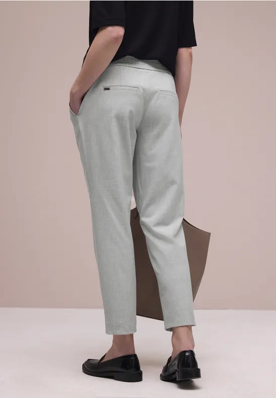 Mid Waist Slim Legs broek met gesp heather grey mel.