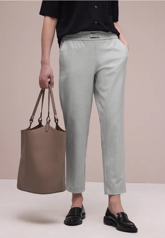 Mid Waist Slim Legs broek met gesp heather grey mel.