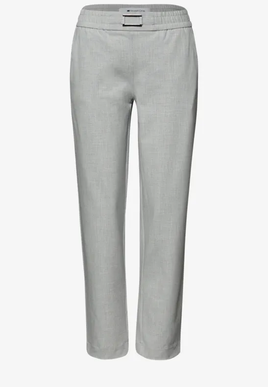 Mid Waist Slim Legs broek met gesp heather grey mel.