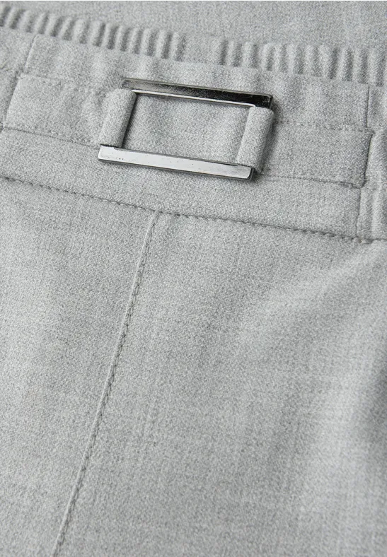 Mid Waist Slim Legs broek met gesp heather grey mel.