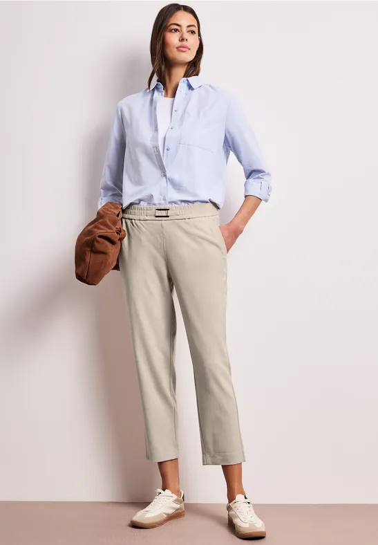 Mid Waist Slim Leg Hose mit Schnalle cobble stone