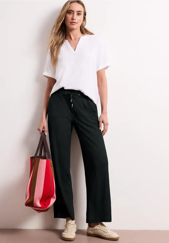 High Waist broek met wijde pijpen in casual pasvorm pine grove green