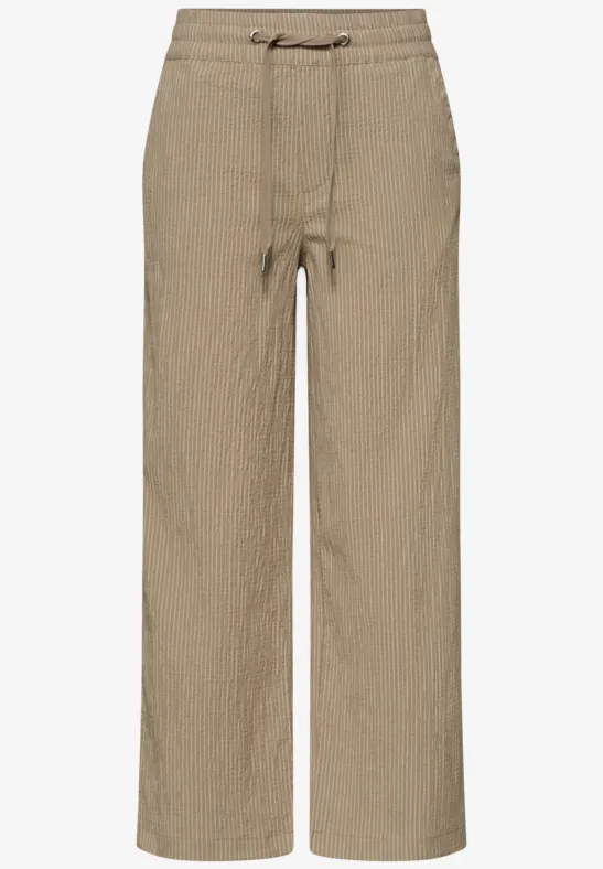 Beige broek met elastische taille, verstelbare koord, wijd model
