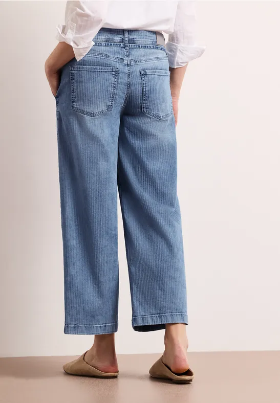 Mid Waist Wide Leg Jeans mit Streifen mid blue striped wash