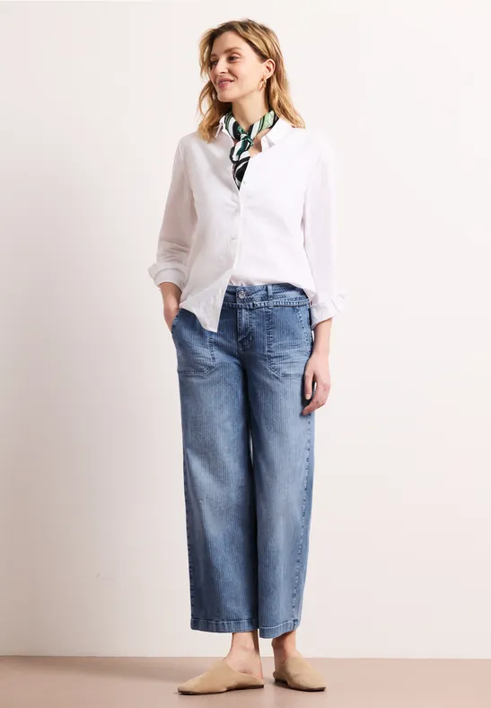 Mid Waist Wide Leg Jeans mit Streifen mid blue striped wash
