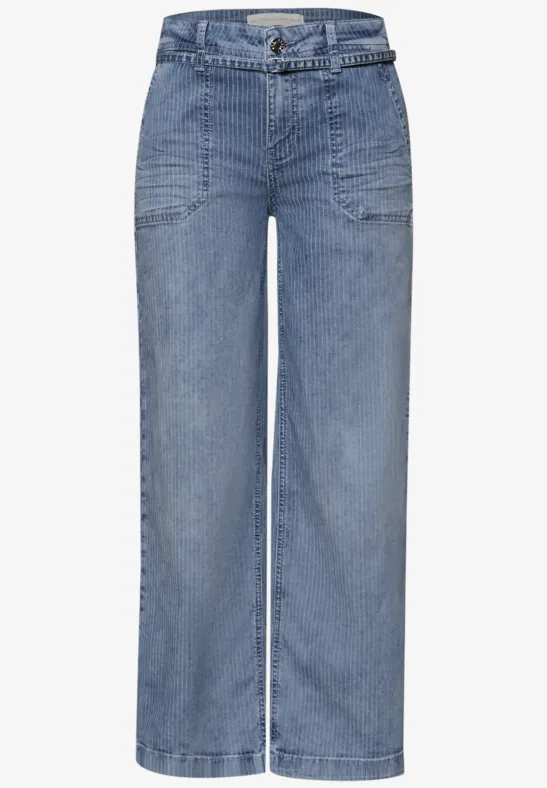 Mid Waist Wide Leg Jeans mit Streifen mid blue striped wash