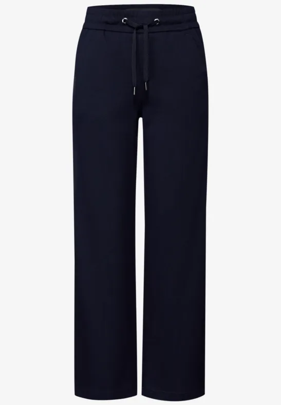 Broek met rechte pijpen en tape deep blue