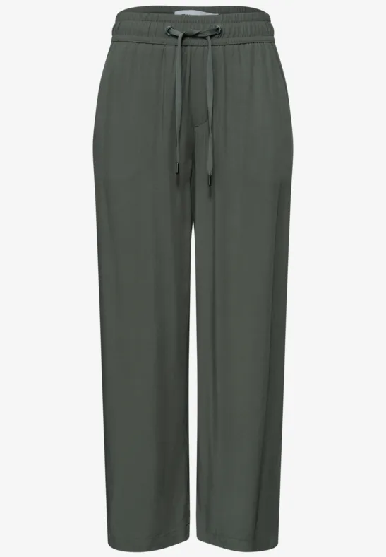 Casual groene broek met elastische taille en trekkoord, losse pasvorm.