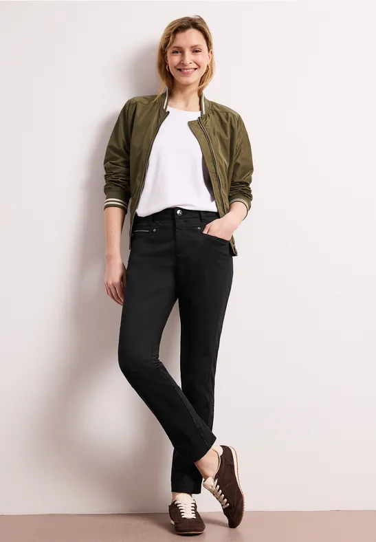 Spodnie z wąskimi nogawkami Mid Waist o satynowym wyglądzie Black