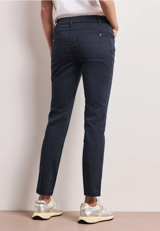 Mid Waist Slim Leg Hose im Satin-Look shadowed navy