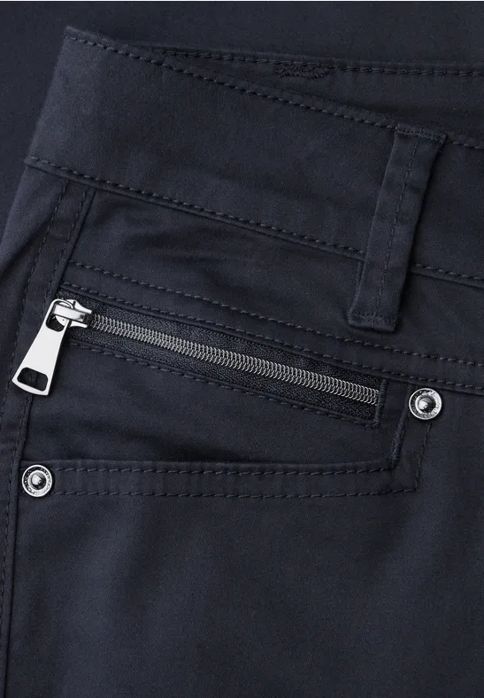 Mid Waist Slim Leg Hose im Satin-Look shadowed navy