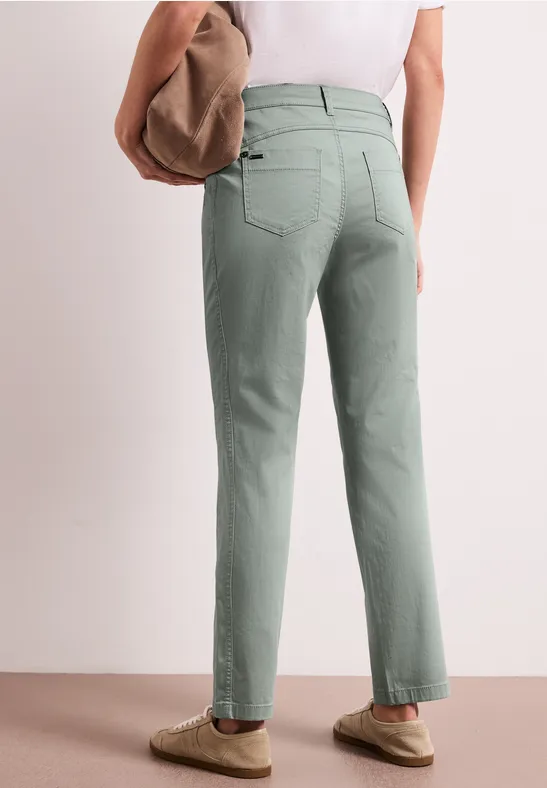 Mid Waist Slim Leg Hose im Satin-Look dark mint green