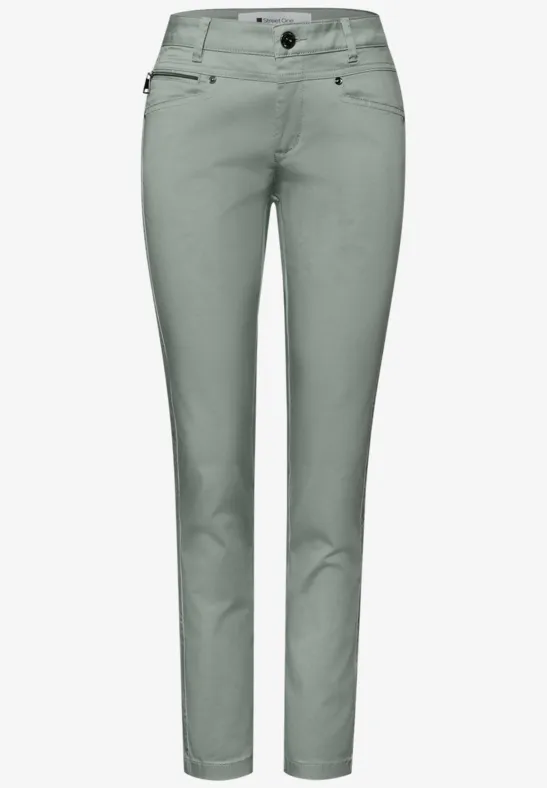 Mid Waist Slim Leg Hose im Satin-Look dark mint green