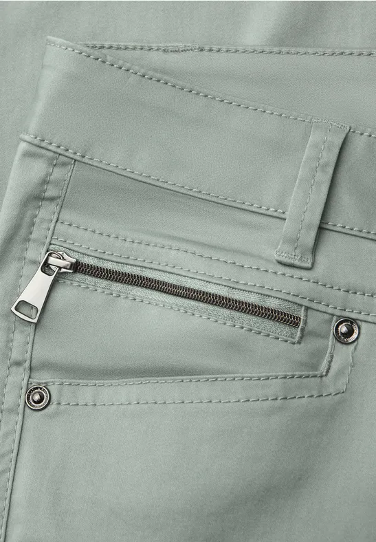 Mid Waist Slim Leg Hose im Satin-Look dark mint green